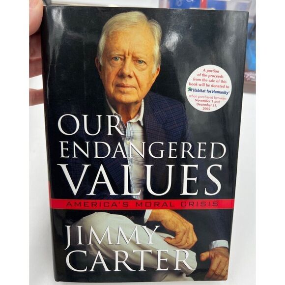 Jimmy Carter Signed Book Our Endangered Values Full Name Rare JSA COA - Picture 2 of 9